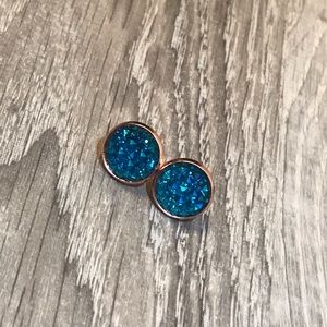 Aqua Teal Iridescent Prism w/Rose Gold Earrings